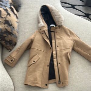 Zara Tan Kids Jacket with Faux Fur Hood
